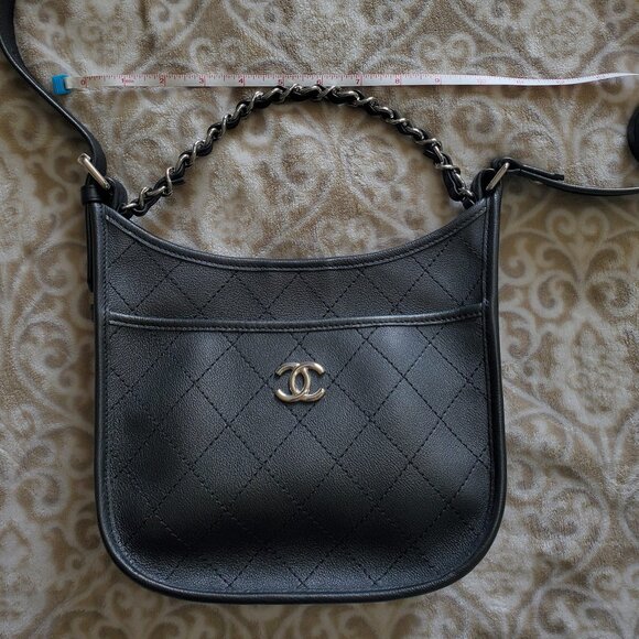 NWT New Chanel 2018 Black Metallic Quilted Leather Hobo Messenger Bag Authentic - Picture 8 of 11